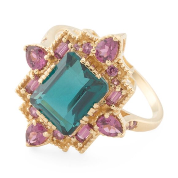 SHIVAM Made In India 14kt Gold Vermeil London Blue Quartz Ring - Picture 1 of 3